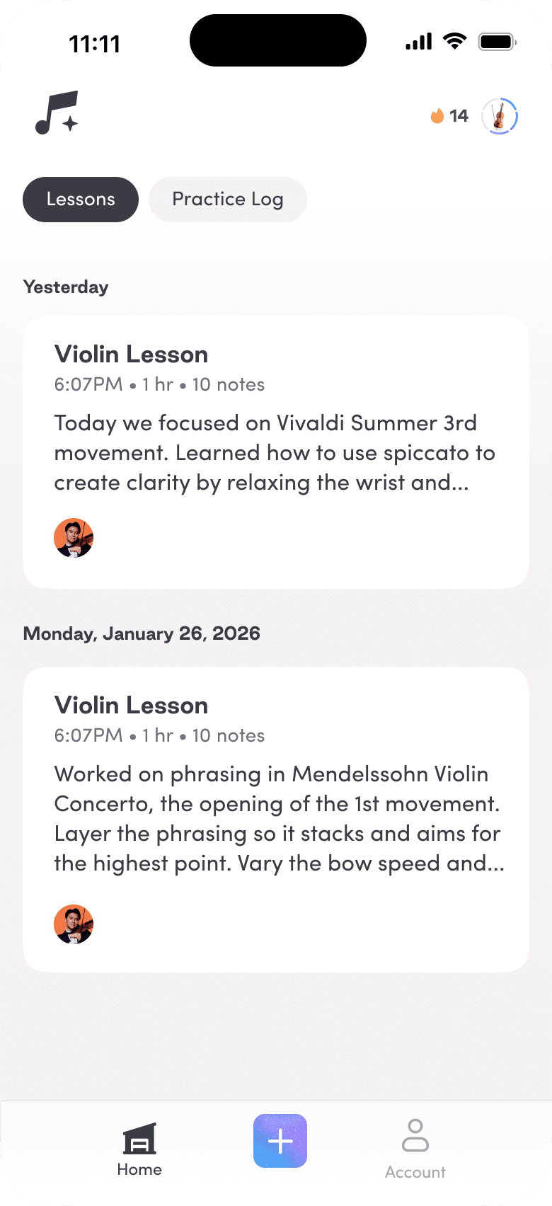 Tonic Notes app showing lesson list